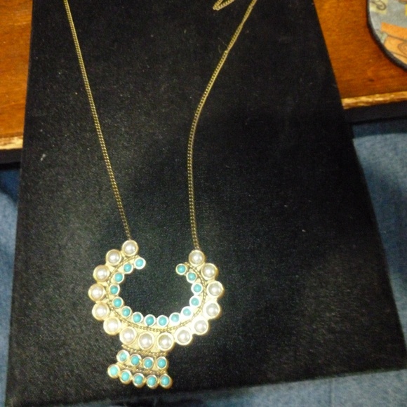 TURQUOISE & PEARL LENA BERNARD NECKLACE - Picture 1 of 6